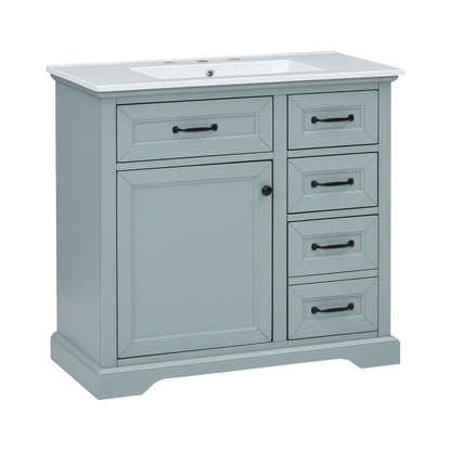 Bathroom Vanity With Sink, 2 Tip Out Drawers, Soft Close Hinges - Gray