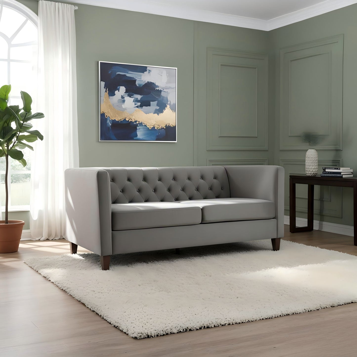 Button Tufted 3 Seater Sofa For Living Room