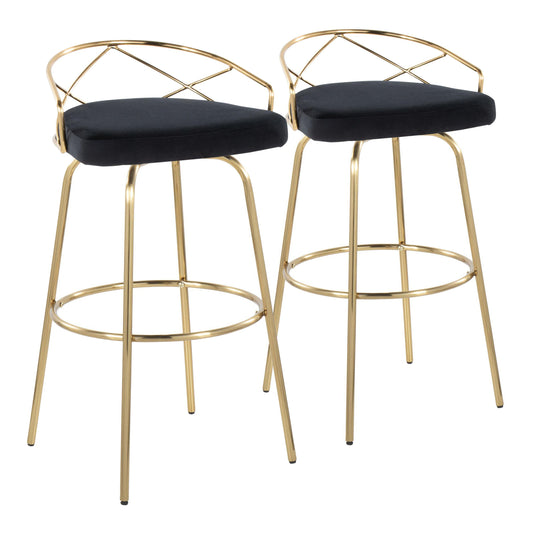 Charlotte - Glam Glam / Art Deco Fixed Height Barstool With Swivel With Round Footrest (Set of 2)