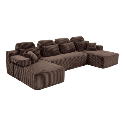 Sectional Sleeper Sofa & Storage Pockets, Modular Couch With Throw Pillows For Living Room