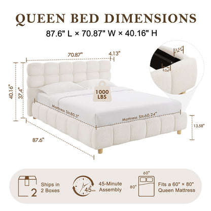 Pula - Queen Platform Bed With Upholstered Headboard, Slat Support, No Box Spring Needed - Ivory