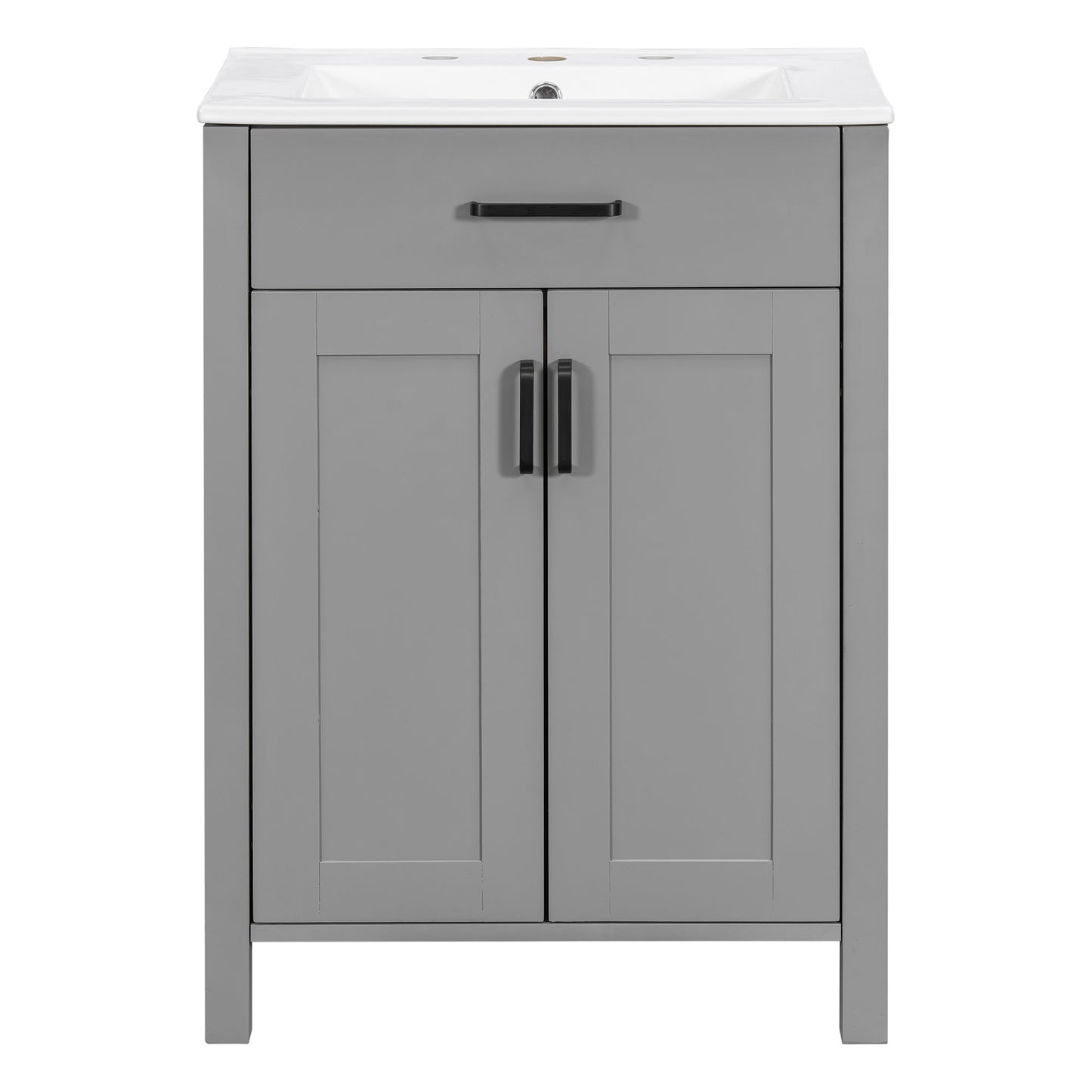 Bathroom Vanity With Ceramic Sink, Soft Close Doors, Flip Drawer, Double Layer Door Shelves