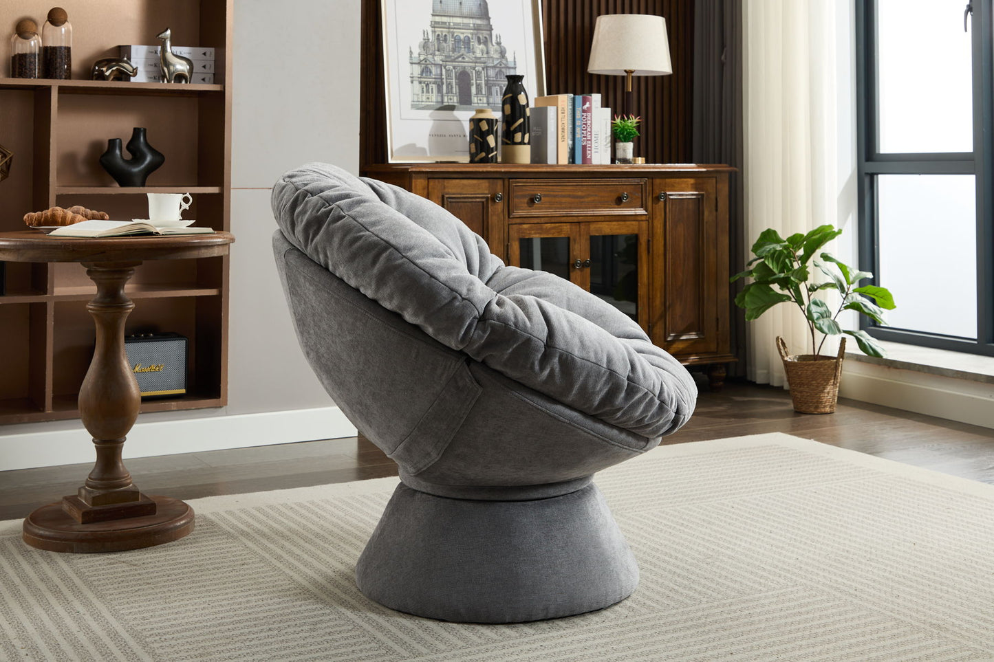 Oversized Swivel Accent Chair, 360 Swivel Barrel Chair, Papasan Chair For Living Room Bedroom