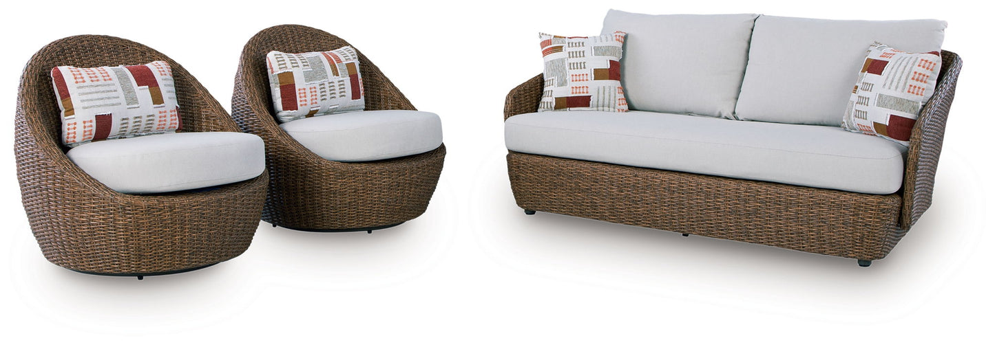 Cardiff Beach - Loveseat, Swivel Chairs Set (Set of 3) - Beige
