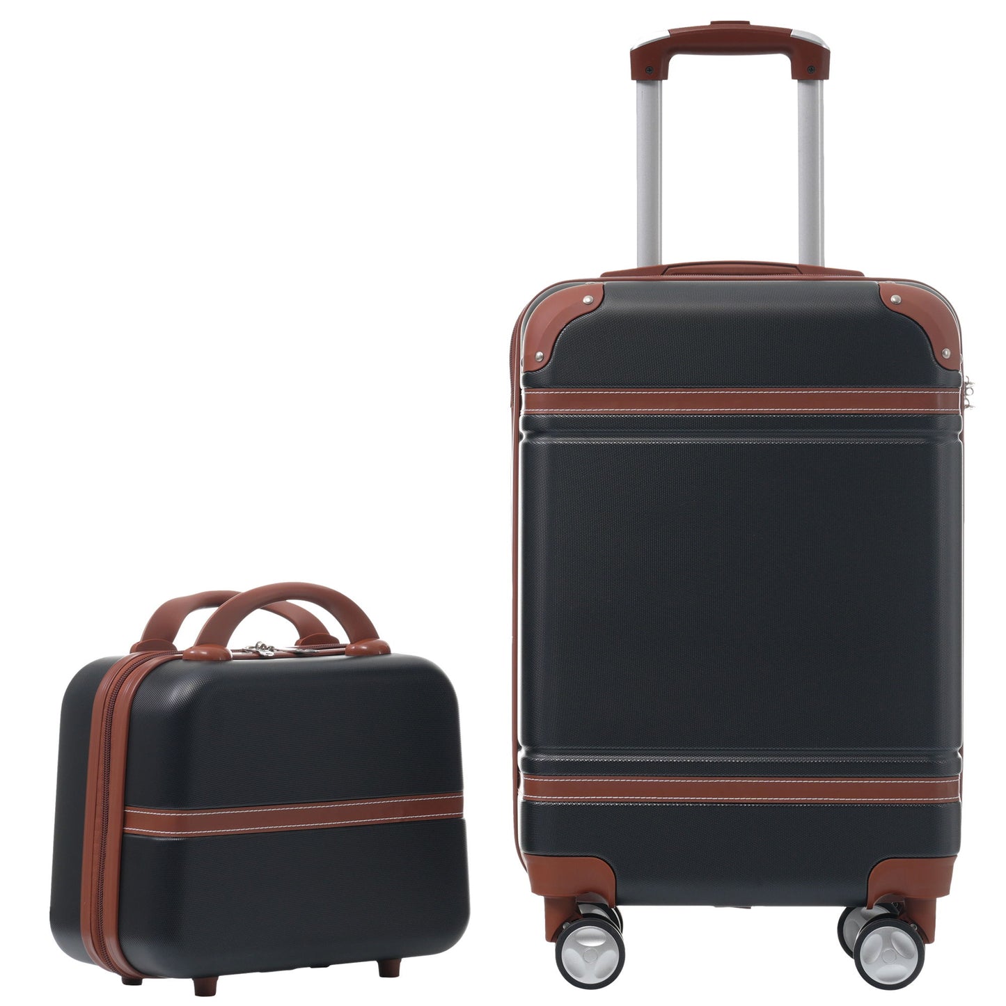 20" Hardside Luggage With Cosmetic Case, 2 Piece Lightweight Suitcase Set With Spinner Wheels, Carry On Vintage Luggage