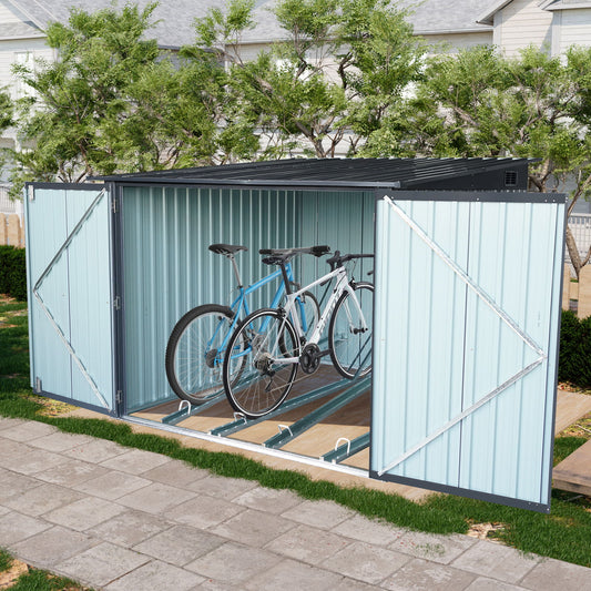 Outdoor Steel Storage Shed For Bicycle With Slope Roof And 4 Bike Tracks - Black