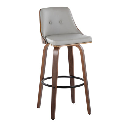 Gianna - Mid-Century Modern Fixed Height Barstool & Swivel With Round Footrest (Set of 2) - Walnut / Light Gray