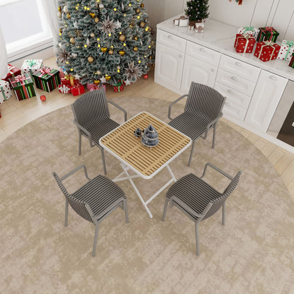 4 Modern Stackable Plastic Armchair Matched With Folding Square Table