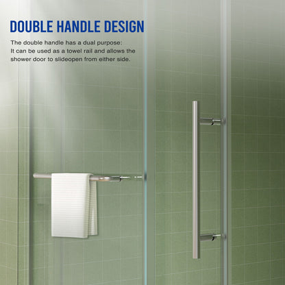 Frameless Shower Door, Sliding Shower Door, Premium 5 / 16" (8 Mm) Thick Tempered Glass Shower Enclosure With Towel Bar, Double Side Easy Clean Coat, Finished With Buffer