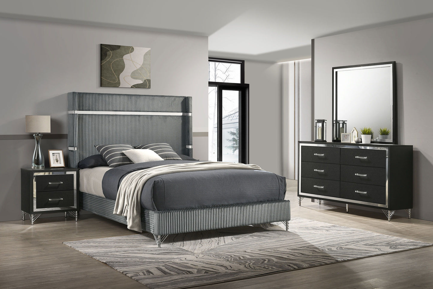 Lucia - Bedroom Set With Upholstered Wingback Panel Bed