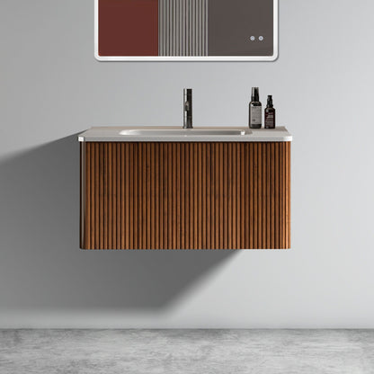 Etna - Striped Bathroom Vanity With Ceramic Sink, Wall Mounted Floating Bathroom Vanity For Modern Bathroom