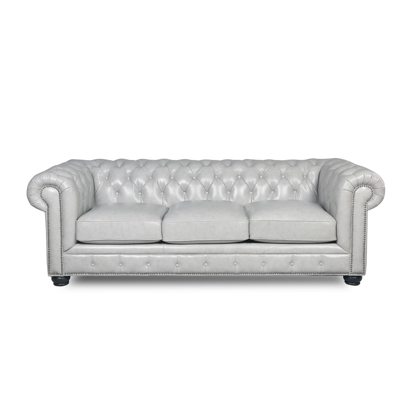 Traditional Tufted Leather Chesterfield Nailhead Sofa