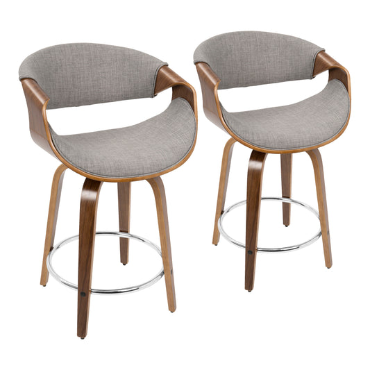 Curvini - Mid-Century Modern Fixed Height Counter Stool With Swivel (Set of 2) - Gray