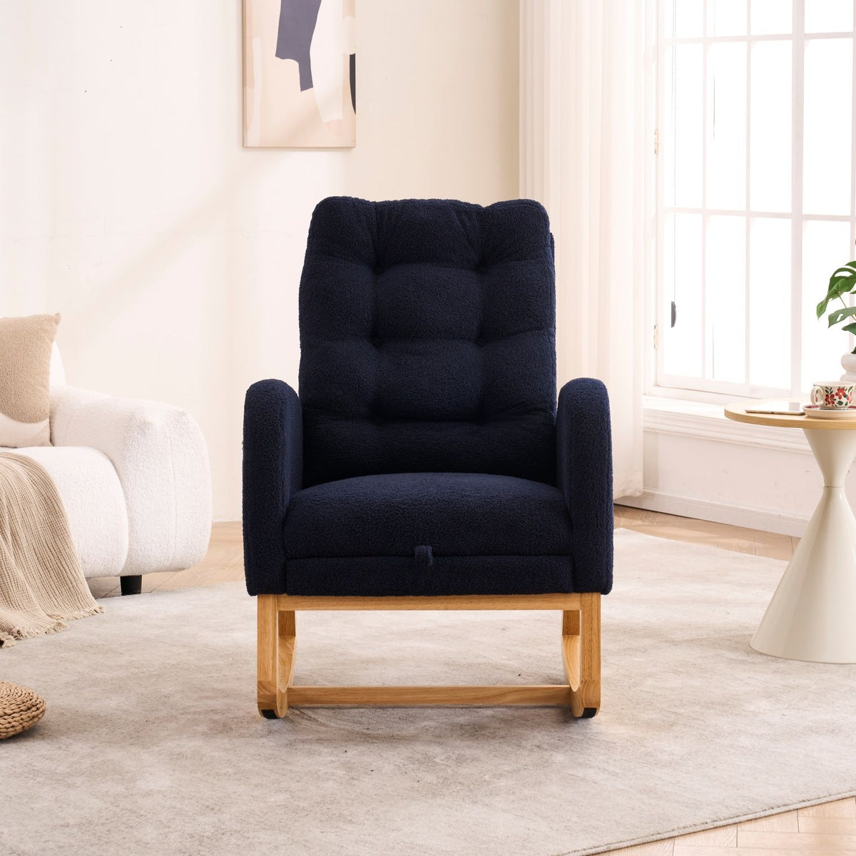 Ly-5104 - Accent Rocking Chair With Footrest & Storage Pocket For Living Room - Blue