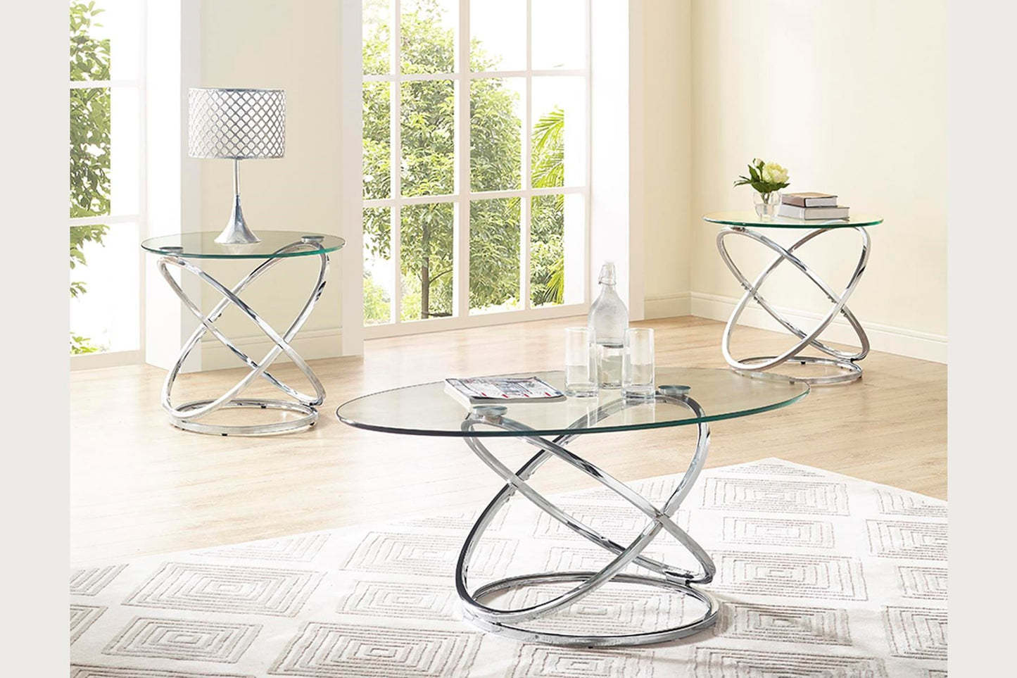 Modern Contemporary Cocktail Table Set - Chrome