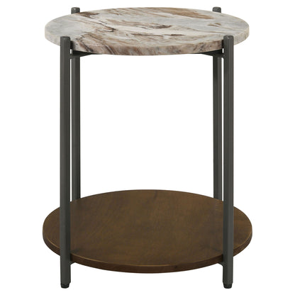 Bleskin - Round Accent Side Table With Shelf - White