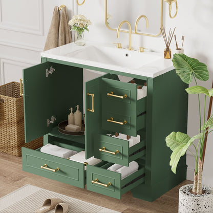 Traditional Bathroom Vanity With Resin Sink Combo Set, Bathroom Cabinet With Two Doors And Four Drawers