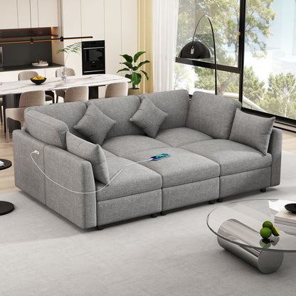 Sectional Sofa Modular Sofa U - Shaped Sofa Couch Sofa Bed L - Shaped Sofa With A Movable Ottoman And Two USB Ports For Living Room