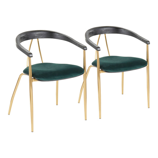 Vanessa - Contemporary Chair (Set of 2) - Gold / Green - Black