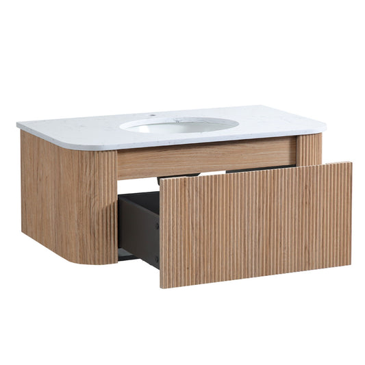 Wall Mounted Bathroom Vanity With Sink - Natural Wood