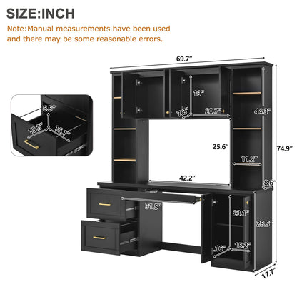 Computer Desk With Hutch, Workstation With Desk Grommet & Keyboard Tray