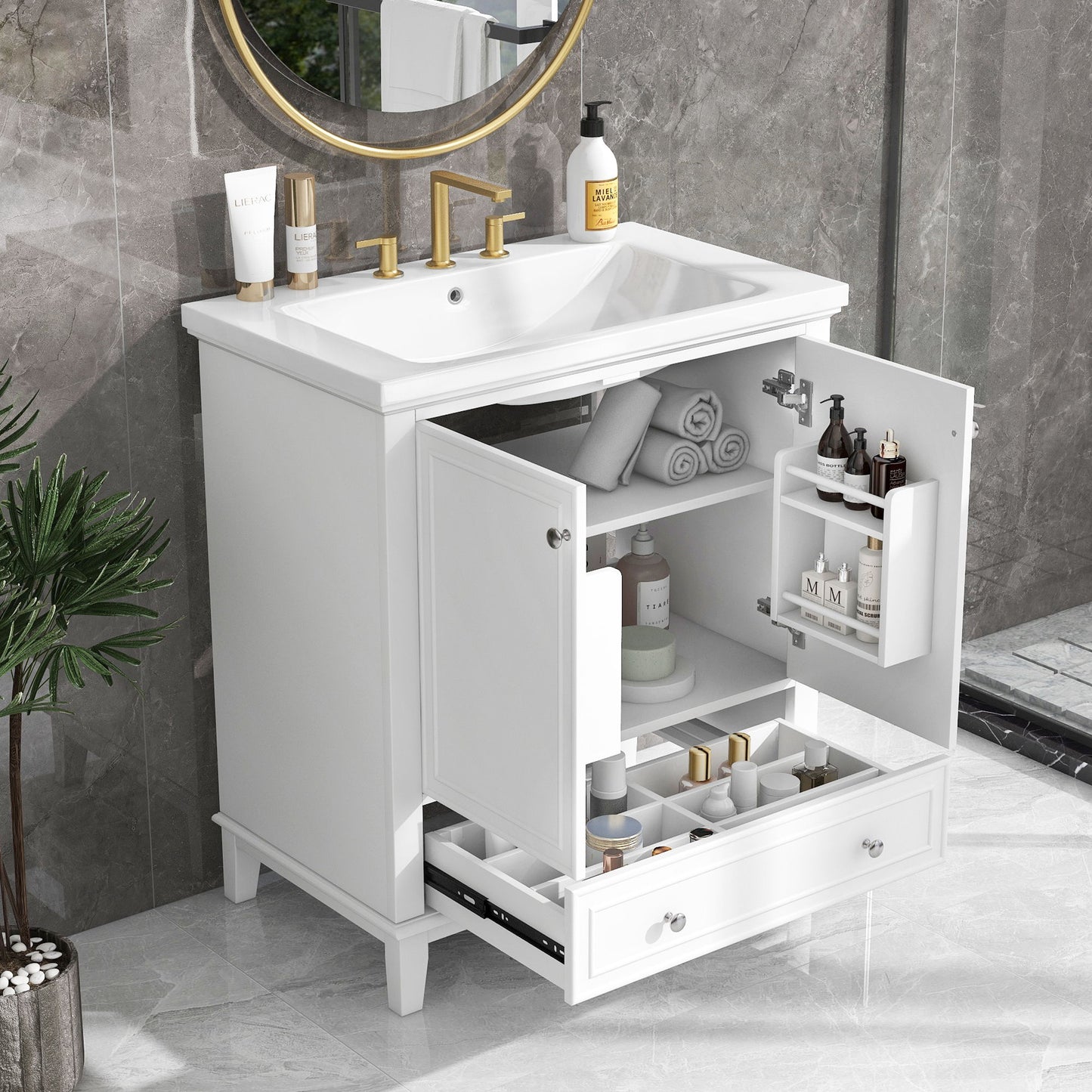 Modern Bathroom Vanity With Sink Combo, Multi Functional Cabinet With Doors And Drawer