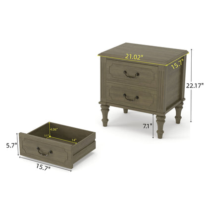 Fluted Nightstand With 2 Drawers, Bedside Table