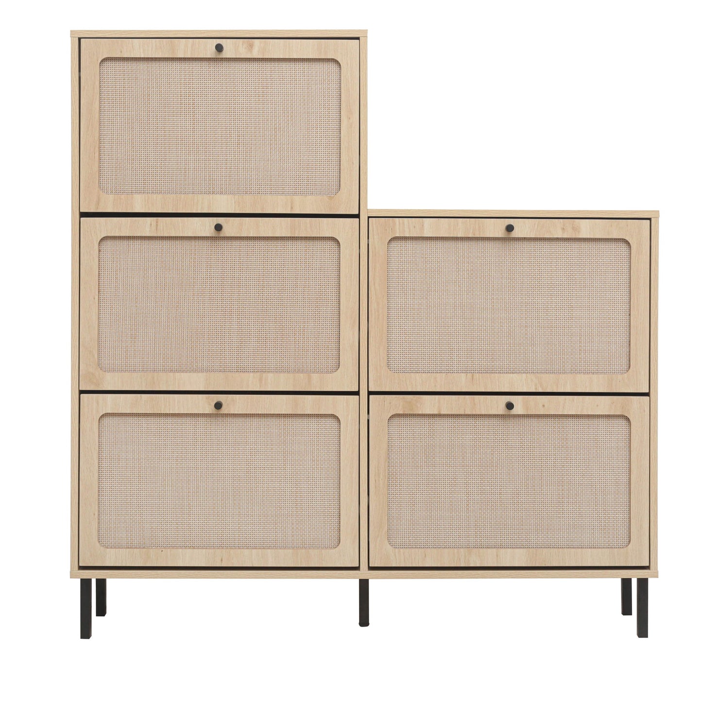Modern Rattan 5 Door Shoe Storage Cabinet For Entryway Freestanding Design - Natural