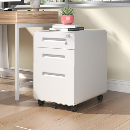 3-Drawer Mobile File Cabinet With Lock, On Casters, Holds A4/Letter Files