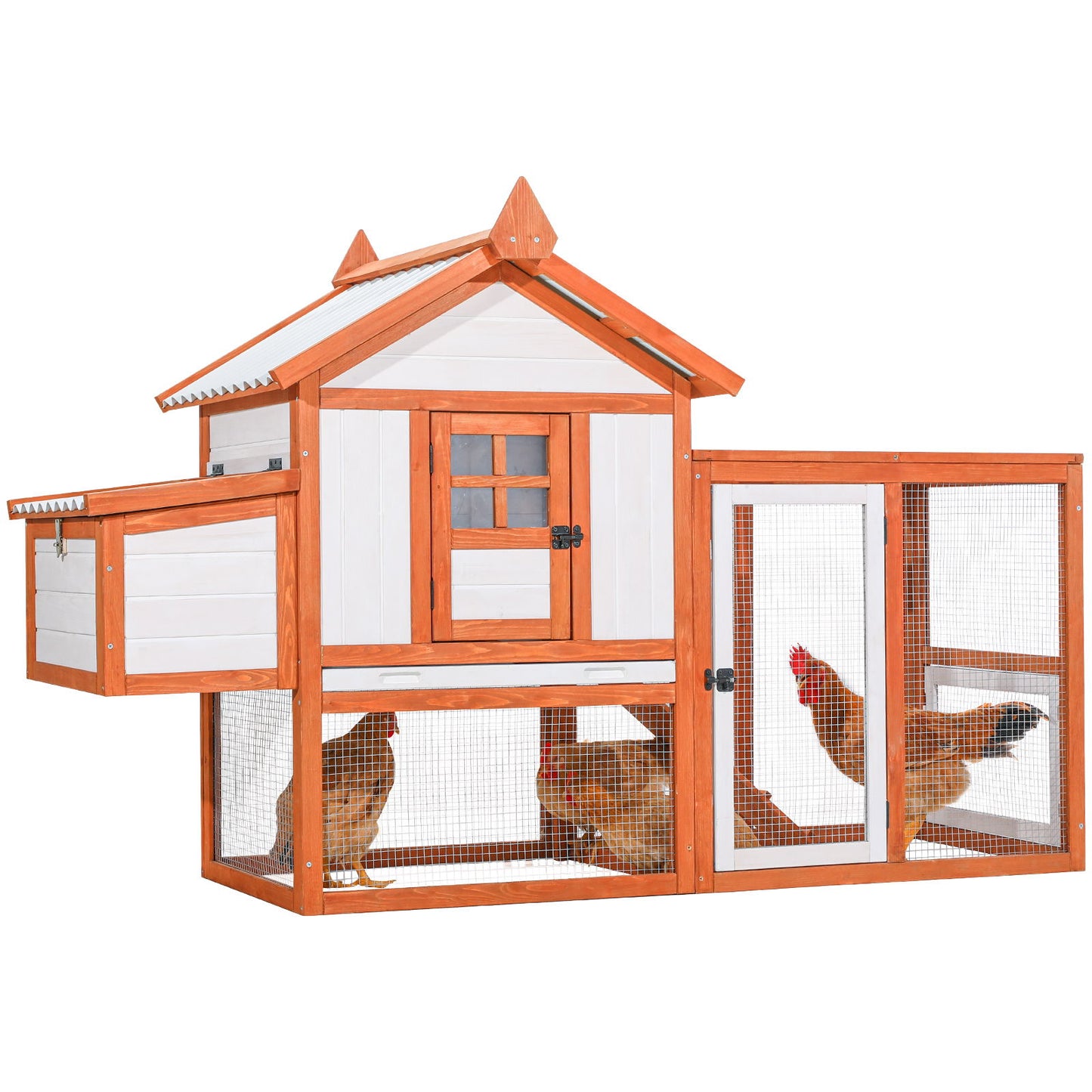 Weatherproof Outdoor Chicken Coop With Nesting Box, Hen House With Removable Bottom For Easy Cleaning, Poultry Cage, Rabbit Hutch, Wood Duck House - Brown / White