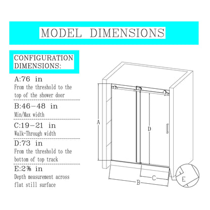 Frameless Single Sliding Shower Door, Sgcc Tempered Glass, Reversible