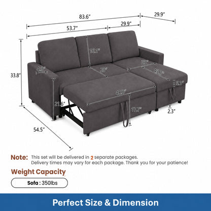 L - Shaped Convertible Sofa Bed With Storage Chaise