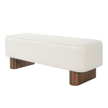 Upholstered Ottoman Bench With Thick Padded Design - Beige
