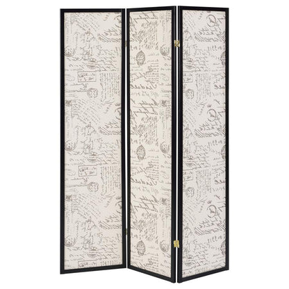 Felice - 3-Panel Room Divider Folding Screen - French Script