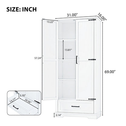 Tall Bathroom Storage Cabinet With 2 Doors And 2 Drawer, Adjustable Shelf - White