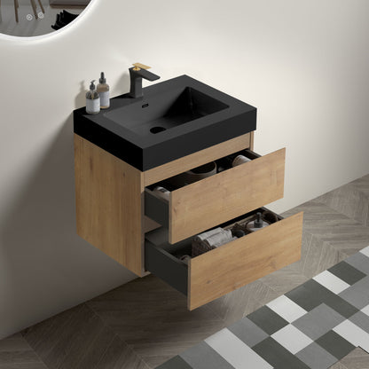 Alice - Natural Oak Bathroom Vanity With Sink, Large Storage Wall Mounted Floating Bathroom Vanity For Modern Bathroom, One-Piece Sink Basin Without Drain