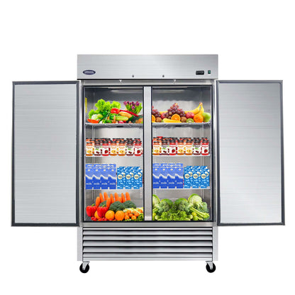 54" Commercial Refrigerator 49 Cu.Ft With 2 Solid Door Reach-In Refrigerators Stainless Steel Etl Approved Upright Fridge Storage - Silver