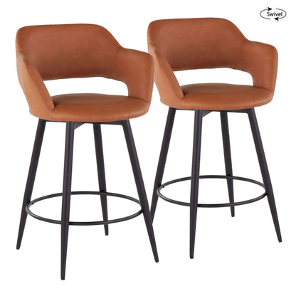 Margarite - Contemporary Fixed Height Counter Stool With Swivel With Round Footrest (Set of 2)