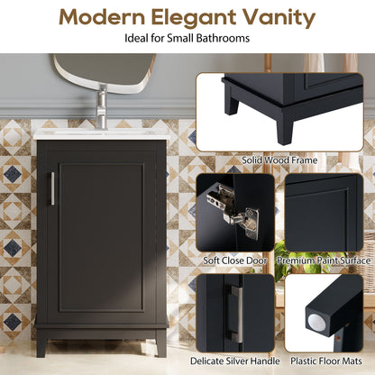 Modern Small Bathroom Vanity Cabinet With Ceramic Basin, Ample Storage, 1 Soft Close Door