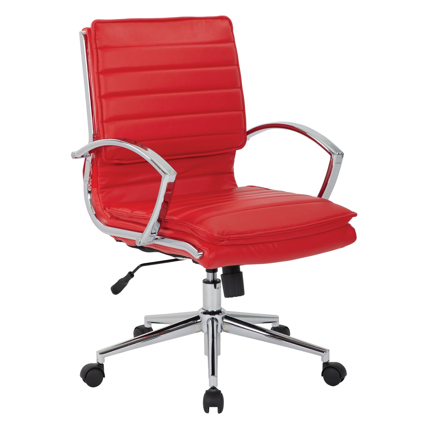 Mid Back Manager's Faux Leather Chair in Red with Chrome Base