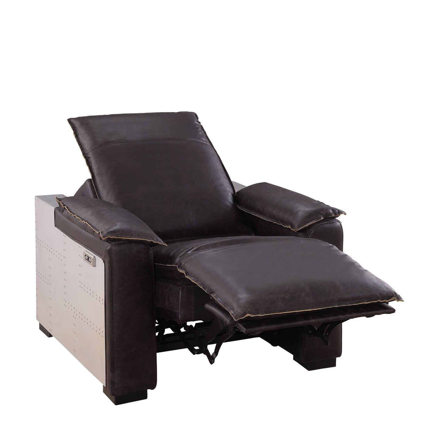 Misezon - Top Grain Leather Power Motion Recliner - Dark Brown