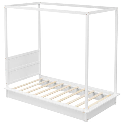 LED Canopy Bed, Canopy Platform Bed With Support Slats, No Box Spring Needed