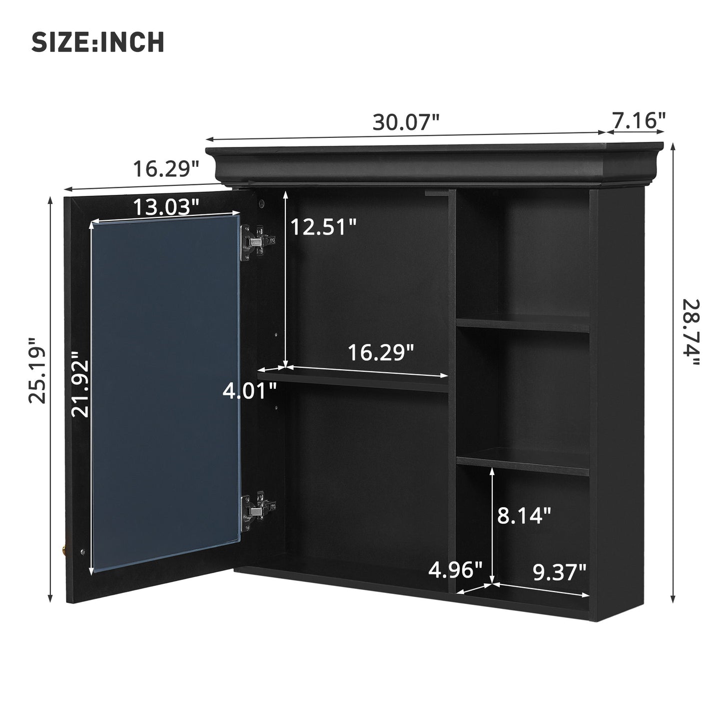 Wall Mounted Bathroom Medicine Cabinet With Mirror And Adjustable Storage With Soft Close Hinges