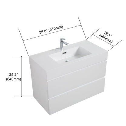 Alice - Bathroom Vanity With Large Storage, Sink Wall Mounted Floating Bathroom Vanity For Modern Bathroom, One-Piece Sink Basin Without Drain And Faucet