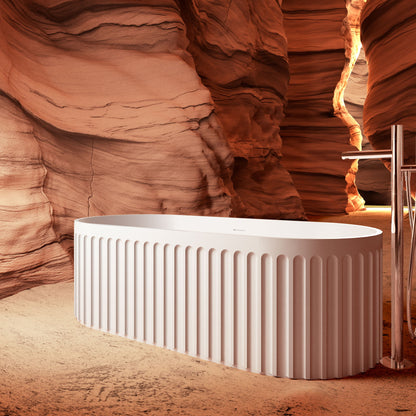 67" Freestanding Solid Surface Bathtub, Luxury Engineered Stone Resin Freestanding Soaking Bathtub With Overflow And Pop-Up Drain Cupc Certified 23S13-67 - Matte White