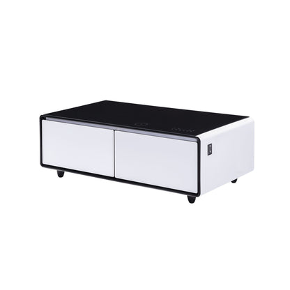 Modern Smart Coffee Table With Built-In Fridge, tooth Speaker, Wireless Charging Module, Touch Control Panel, Power Socket, USB Interface, Outlet Protection, Atmosphere Light