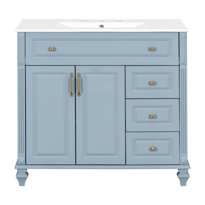 Modern Bathroom Vanity With Sink, 3 Drawers & 2 Doors