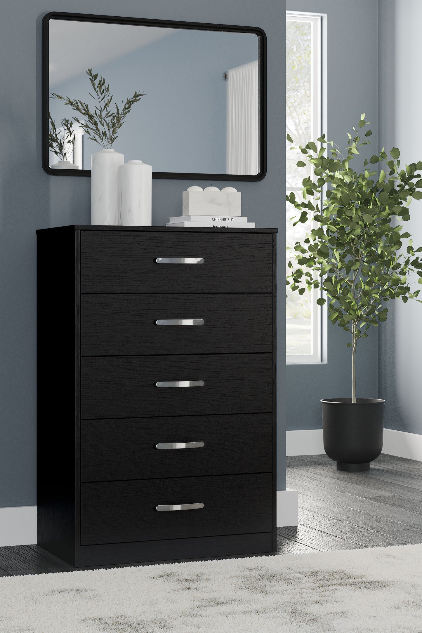 Finch - Black - Five Drawer Chest - 46" Height