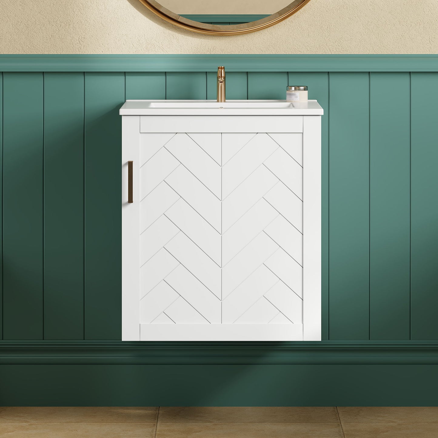Modern Wall Mounted Bathroom Cabinet With Side Shelf And Ceramic Sink
