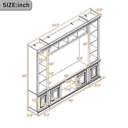 TV Stand With Hutch, Large Entertainment Center With Adjustable Shelves